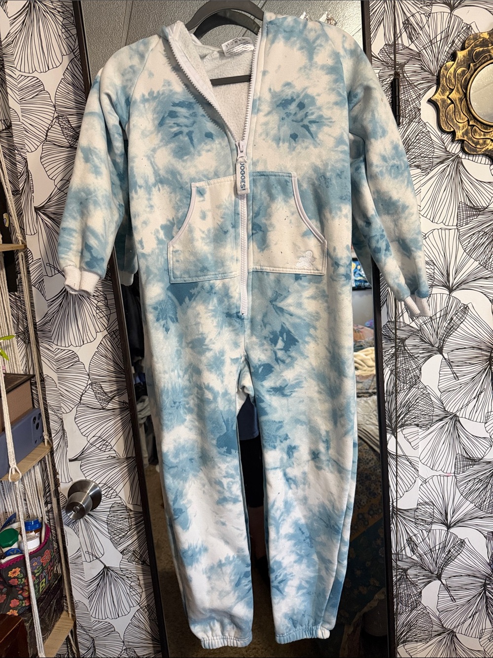 Kids Light Blue Tie-Dye Hoodie Jumpsuit Romper